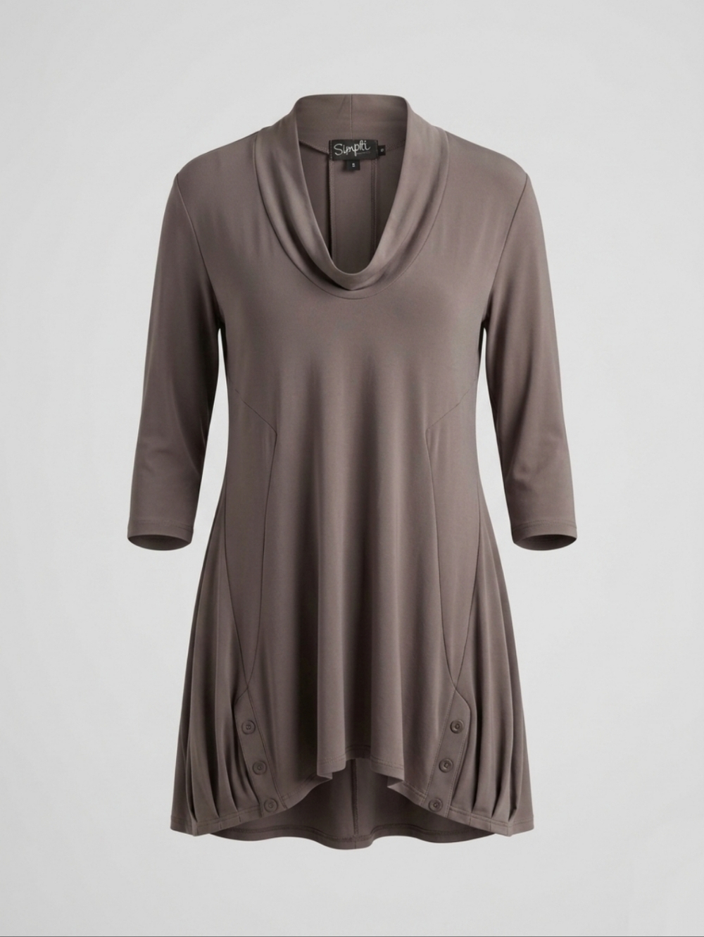 Sympli Cowl Neck Tunic Jersey Dress Taupe Womne's Size 10 Lagenlook Neutral